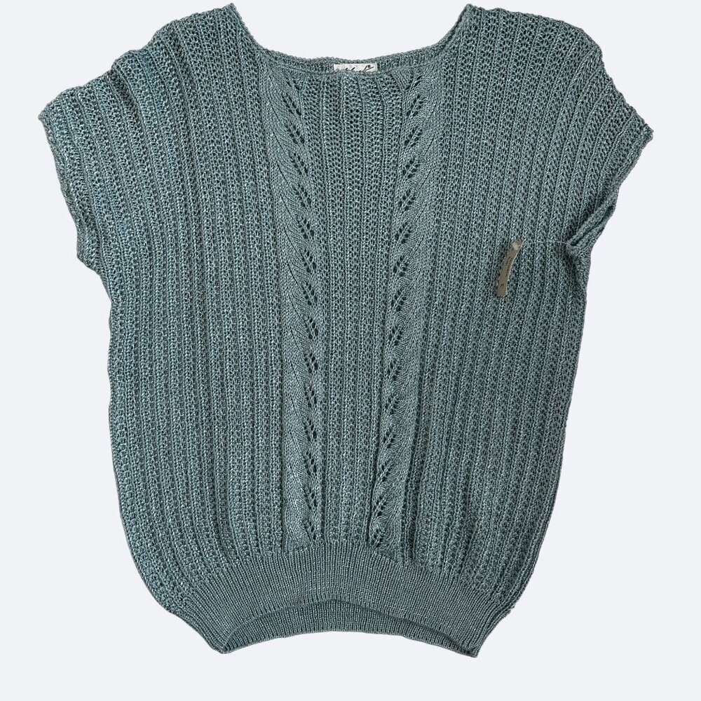 Vtg Knit Womens Top Bust 35-36" Size L Koret Blue Grandmacore Cottagecore NWT